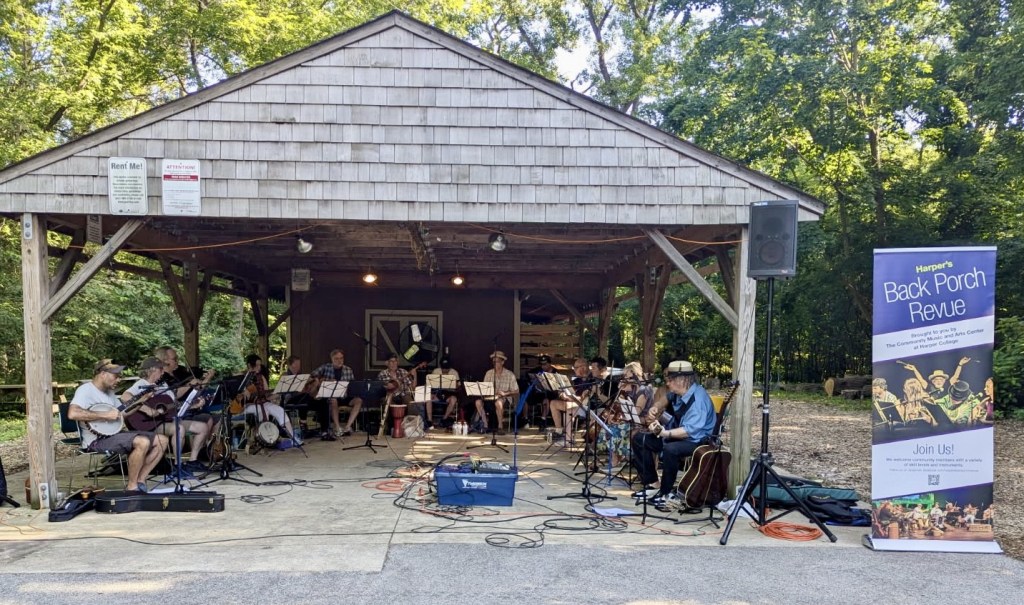 Harper's Back Porch Revue playing at the Spring Valley Nature Center's German Beer Garden, June 2025.